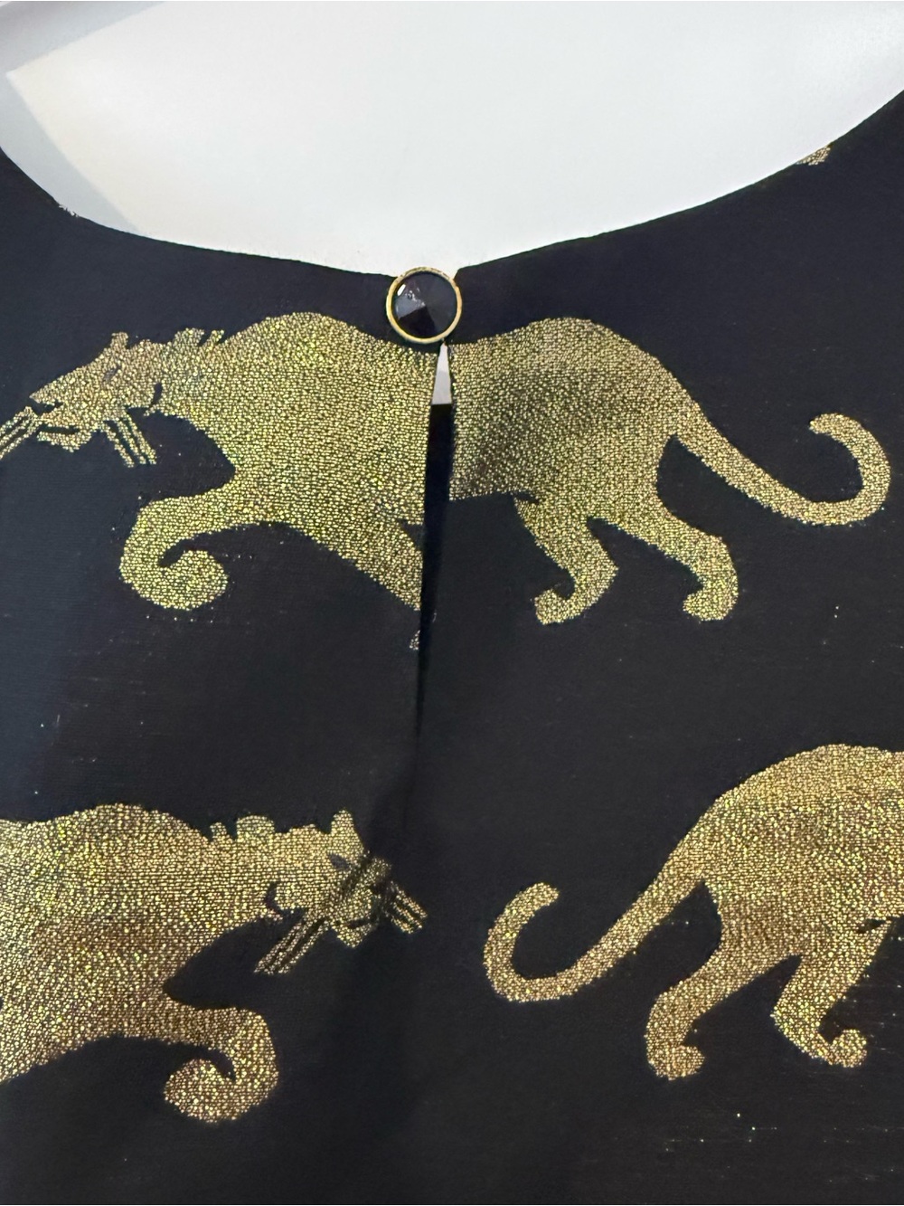 Anthropologie Eye Doll Black Dress with Gold Panther Motif, size 6 - Picture 6 of 7